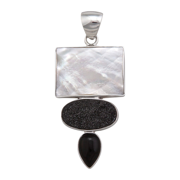 charles albert Sterling Silver Mother of Pearl Black Druzy and Onyx Pendant Sterling Silver Pendants
