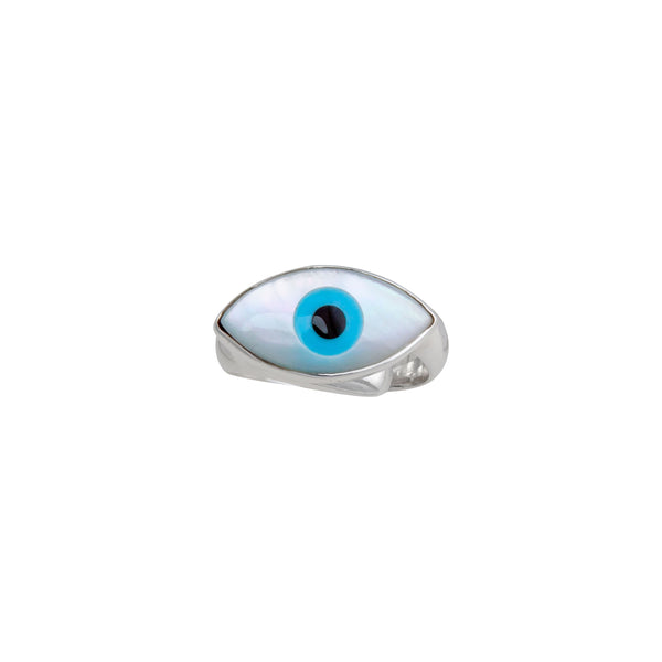 Charles Albert Sterling Silver Mother Of Pearl Evil Eye Adjustable Ring Sterling Silver Rings