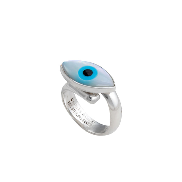 Charles Albert Sterling Silver Mother Of Pearl Evil Eye Adjustable Ring Sterling Silver Rings