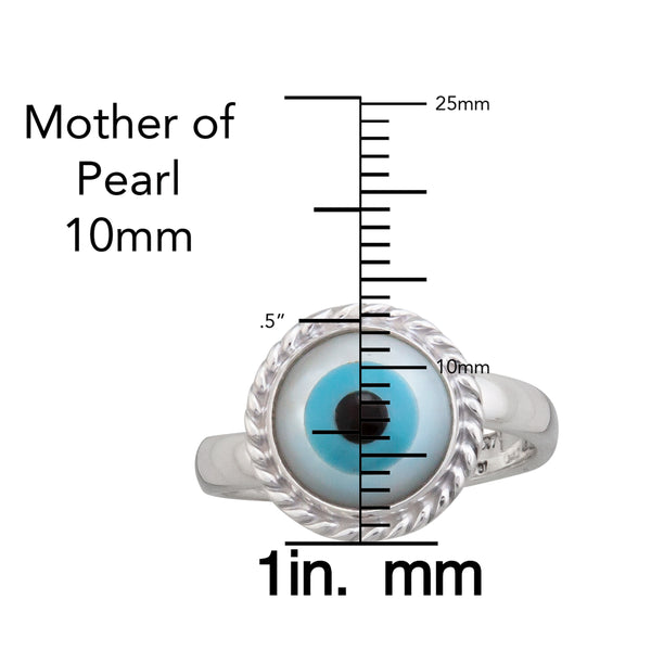 Charles Albert Sterling Silver Mother Of Pearl Evil Eye Adjustable Rope Ring Sterling Silver Rings