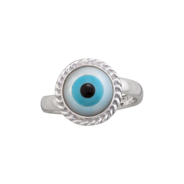 charles albert Sterling Silver Mother of Pearl Evil Eye Adjustable Rope Ring Sterling Silver Rings