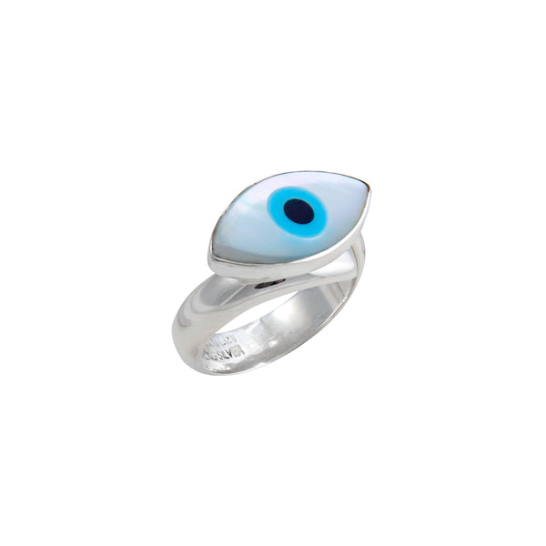 charles albert Sterling Silver Mother of Pearl Evil Eye Adjustable Ring Sterling Silver Rings