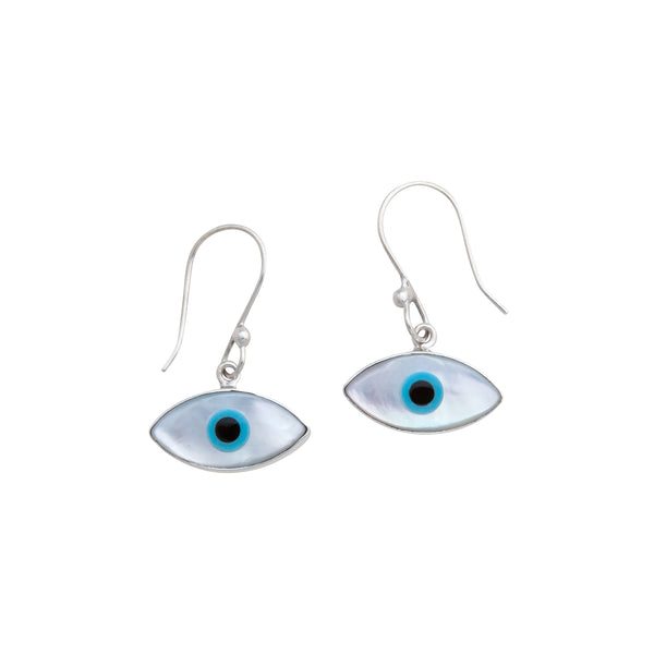 charles albert Sterling Silver Mother of Pearl Evil Eye Drop Earrings Sterling Silver Earrings