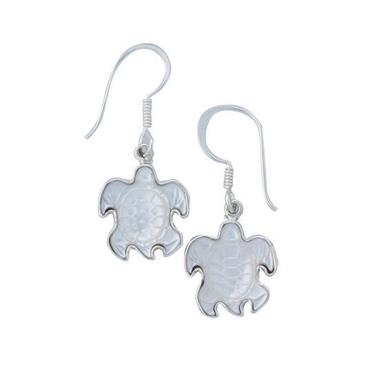 charles albert Sterling Silver Mother of Pearl Sea Turtle Drop Earrings Sterling Silver Earrings