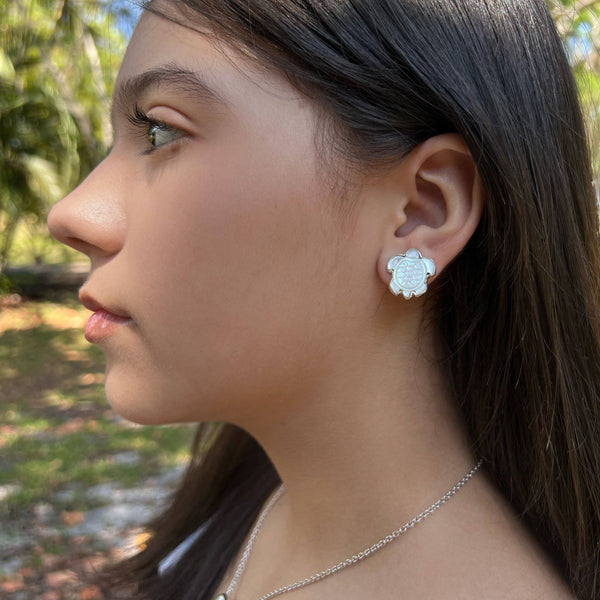 Charles Albert Sterling Silver Mother Of Pearl Sea Turtle Post Earrings Sterling Silver Earrings