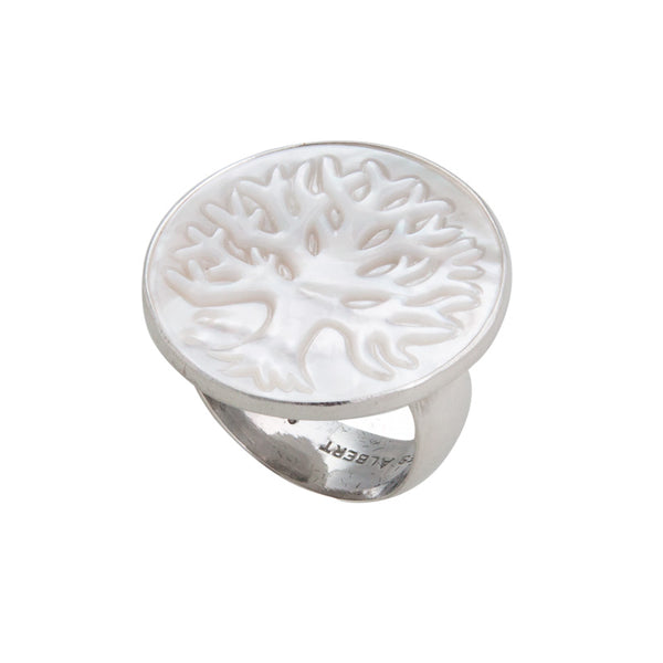 Charles Albert Sterling Silver Mother Of Pearl Tree Of Life Adjustable Ring Sterling Silver Rings