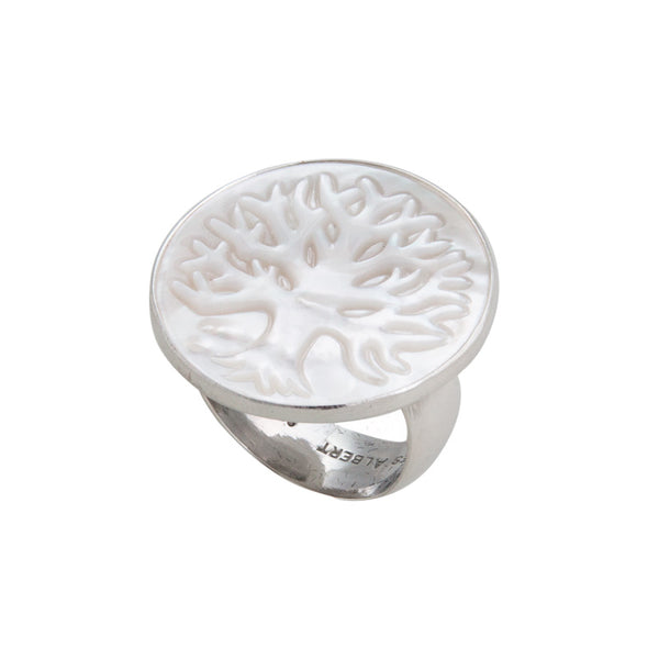 charles albert Sterling Silver Mother of Pearl Tree of Life Adjustable Ring Sterling Silver Rings