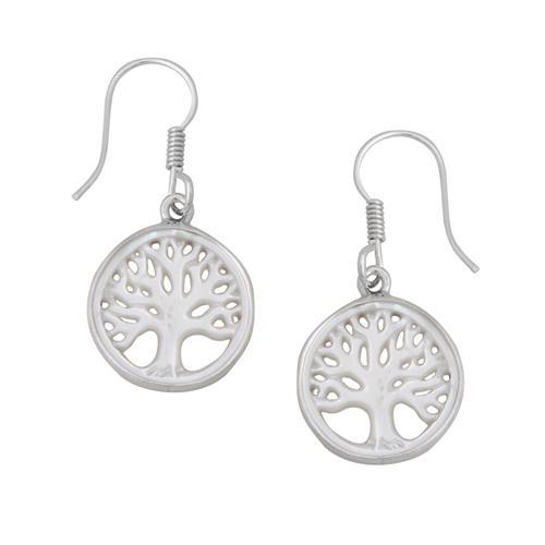 charles albert Sterling Silver Mother of Pearl Tree of Life Drop Earrings Sterling Silver Earrings