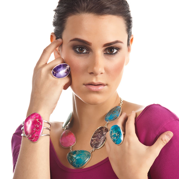 Charles Albert Sterling Silver Multi-Color Enhanced Jasper Necklace 15% Off - Discontinued Items