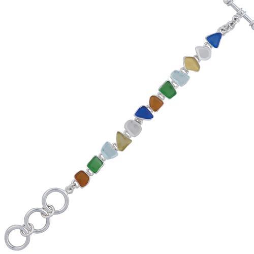 Charles Albert Sterling Silver Multi-Color Recycled Glass Bracelet Sterling Silver Bracelets + Cuffs