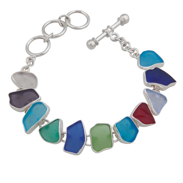 charles albert Sterling Silver Multi-Color Recycled Glass Bracelet Sterling Silver Bracelets + Cuffs
