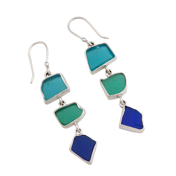 Charles Albert Sterling Silver Multi-Color Recycled Glass Triple Earrings Sterling Silver Earrings