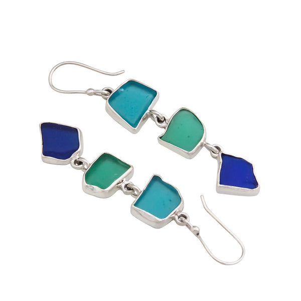 Charles Albert Sterling Silver Multi-Color Recycled Glass Triple Earrings Sterling Silver Earrings