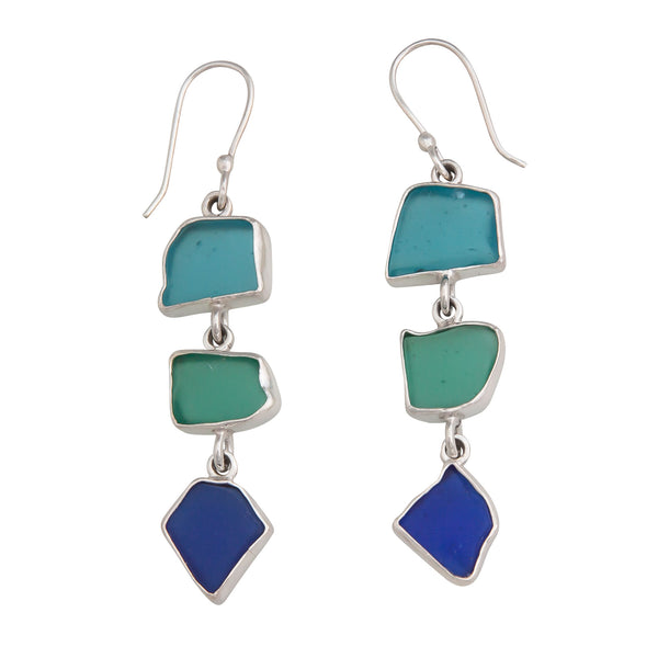 charles albert Sterling Silver Multi-Color Recycled Glass Triple Earrings Sterling Silver Earrings