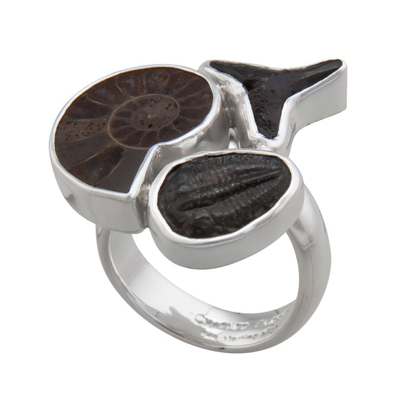 Charles Albert Sterling Silver Multi-Fossil Adjustable Ring Sterling Silver Rings