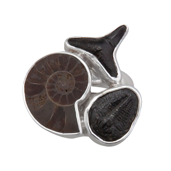 charles albert Sterling Silver Multi-Fossil Adjustable Ring Sterling Silver Rings