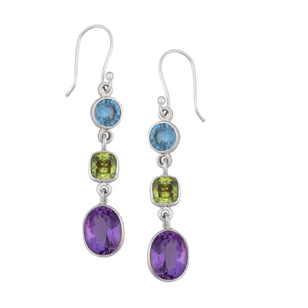 charles albert Sterling Silver Multi-Gemstone Drop Earrings Sterling Silver Earrings