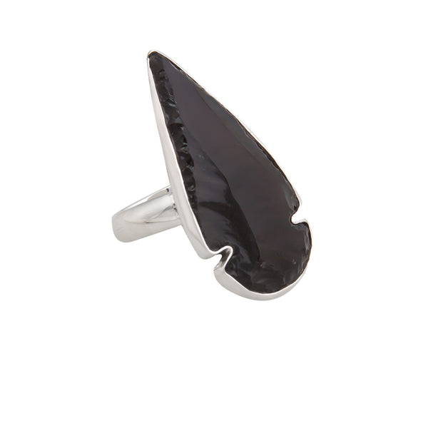 Charles Albert Sterling Silver Obsidian Arrowhead Adjustable Ring Sterling Silver Rings