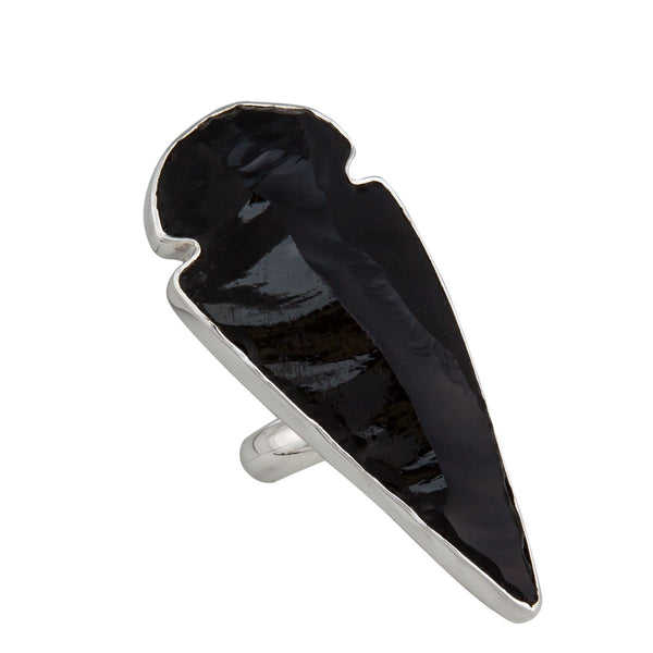 charles albert Sterling Silver Obsidian Arrowhead Adjustable Ring Sterling Silver Rings