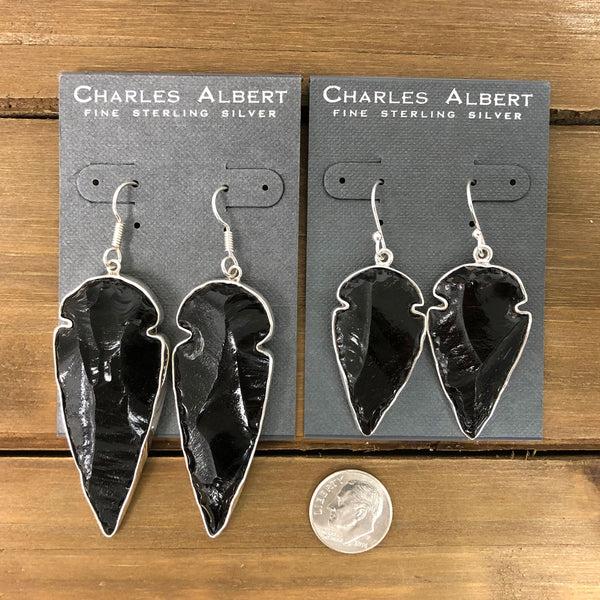 Charles Albert Sterling Silver Obsidian Arrowhead Drop Earrings Sterling Silver Earrings