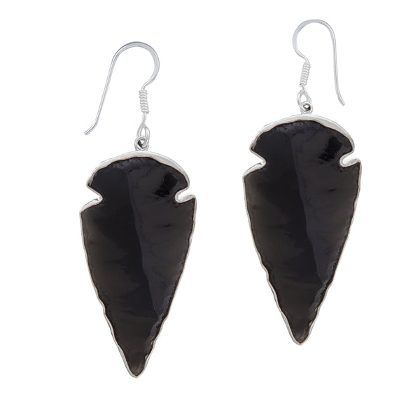 charles albert Sterling Silver Obsidian Arrowhead Drop Earrings Sterling Silver Earrings