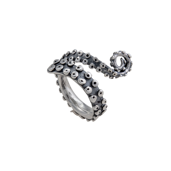 Charles Albert Sterling Silver Octopus Tentacle Oxidized Adjustable Ring Sterling Silver Rings