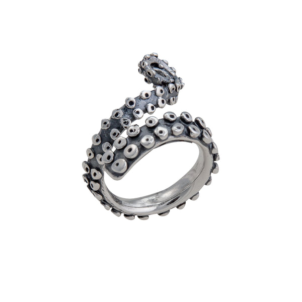 charles albert Sterling Silver Octopus Tentacle Oxidized Adjustable Ring Sterling Silver Rings