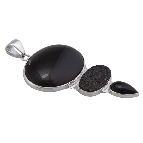 Charles Albert Sterling Silver Onyx And Black Druzy Triple Pendant Sterling Silver Pendants