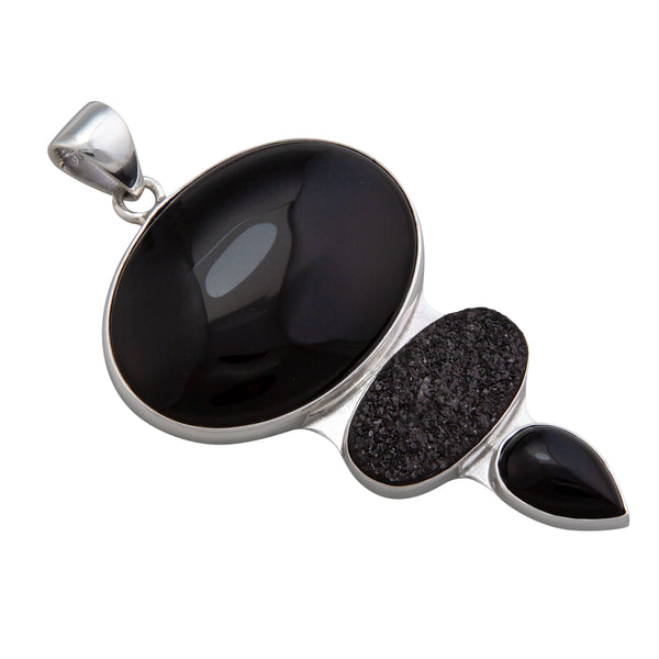Charles Albert Sterling Silver Onyx And Black Druzy Triple Pendant Sterling Silver Pendants