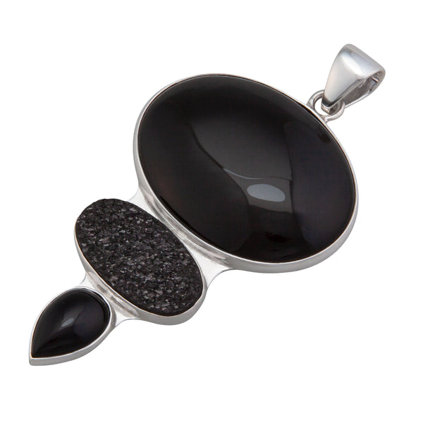 Charles Albert Sterling Silver Onyx And Black Druzy Triple Pendant Sterling Silver Pendants