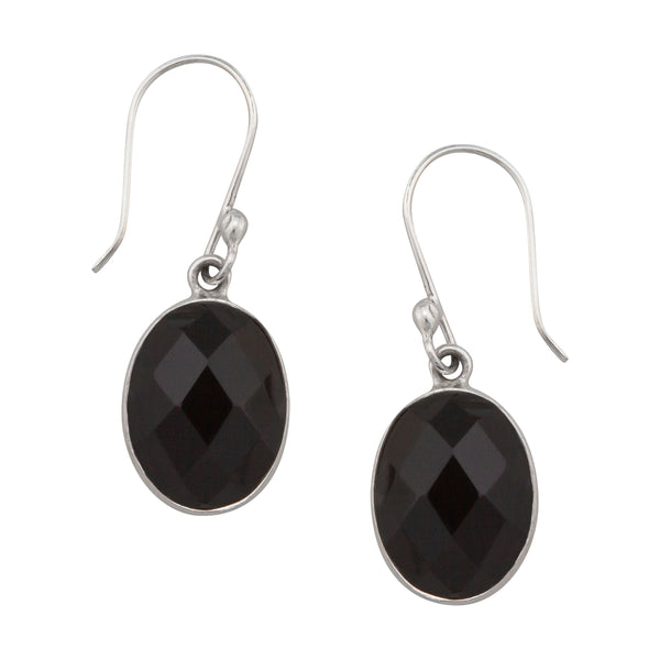 charles albert Sterling Silver Onyx Faceted Drop Earrings Sterling Silver Earrings