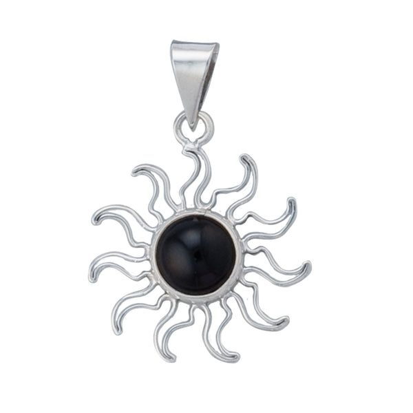charles albert Sterling Silver Onyx Sun Pendant Sterling Silver Pendants