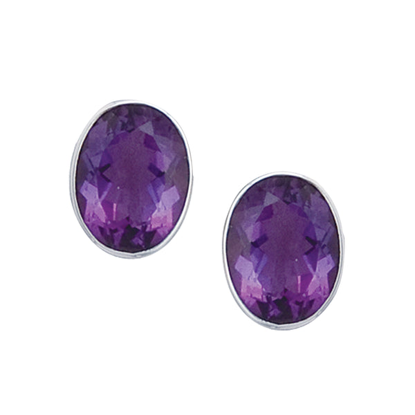 Charles Albert Sterling Silver Oval Amethyst Clip Earrings Sterling Silver Earrings