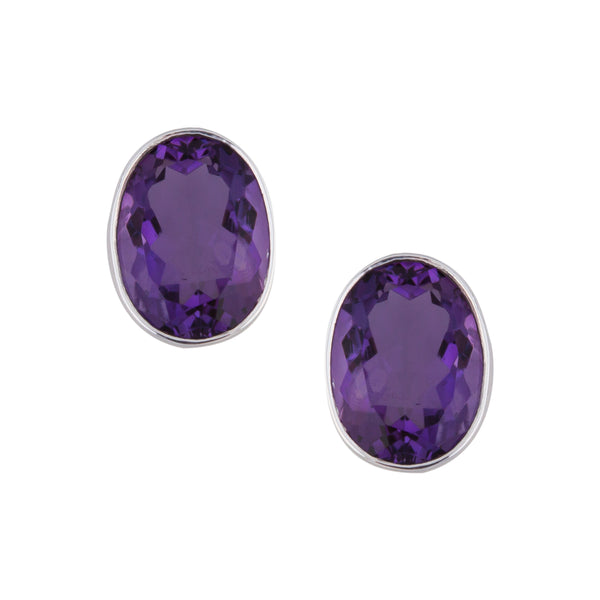 charles albert Sterling Silver Oval Amethyst Clip Earrings Sterling Silver Earrings