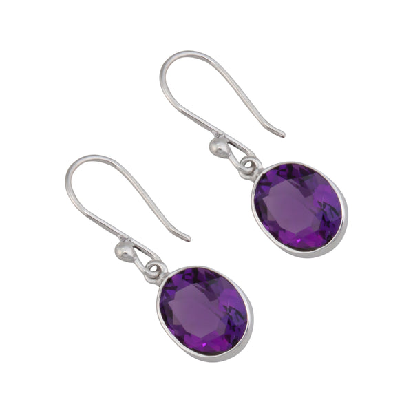 Charles Albert Sterling Silver Oval Amethyst Drop Earrings Sterling Silver Earrings