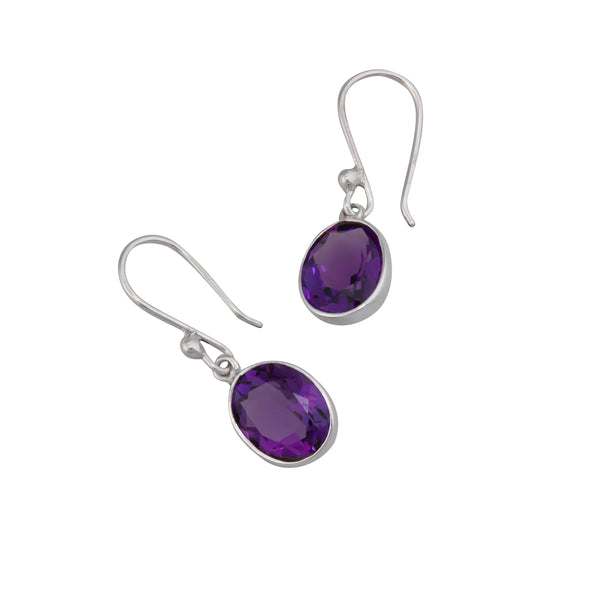 Charles Albert Sterling Silver Oval Amethyst Drop Earrings Sterling Silver Earrings