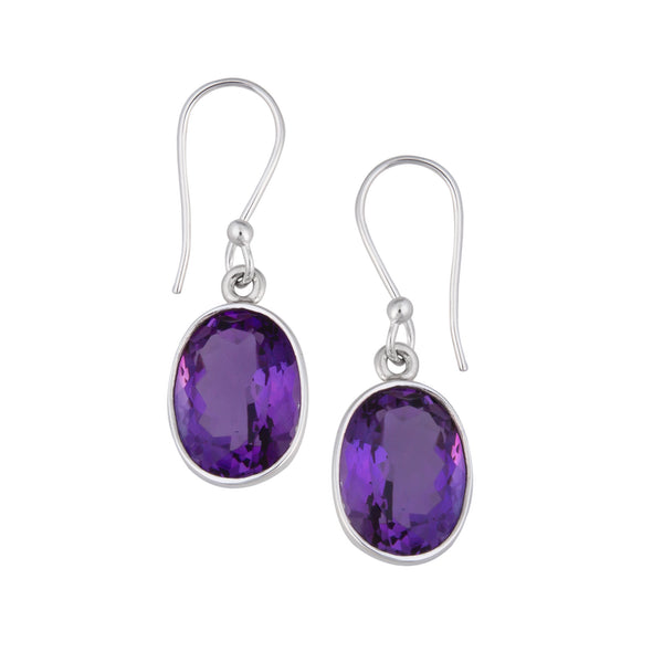 charles albert Sterling Silver Oval Amethyst Drop Earrings Sterling Silver Earrings
