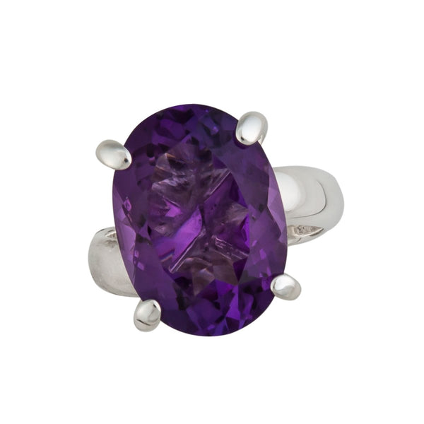 Charles Albert Sterling Silver Oval Amethyst Prong Set Adjustable Ring Sterling Silver Rings