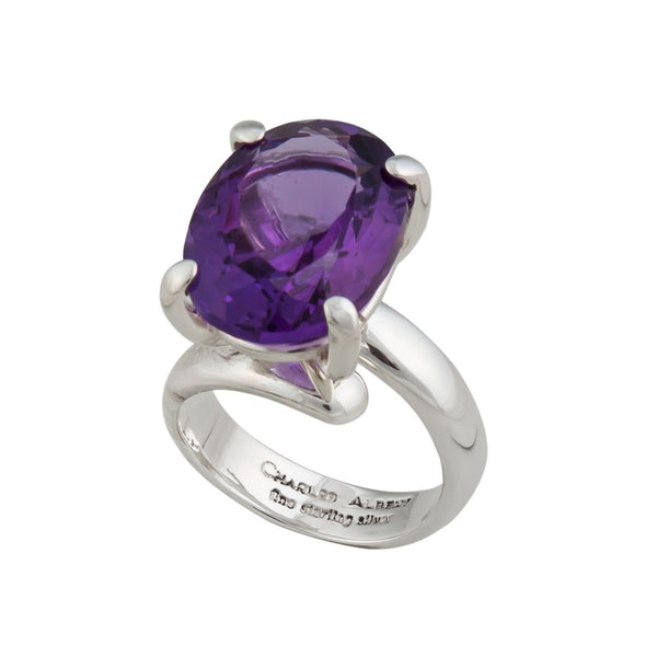 charles albert Sterling Silver Oval Amethyst Prong Set Adjustable Ring Sterling Silver Rings