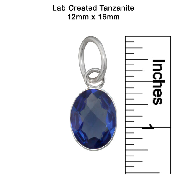 Charles Albert Sterling Silver Oval Lab Tanzanite Charm Pendant Sterling Silver Pendants