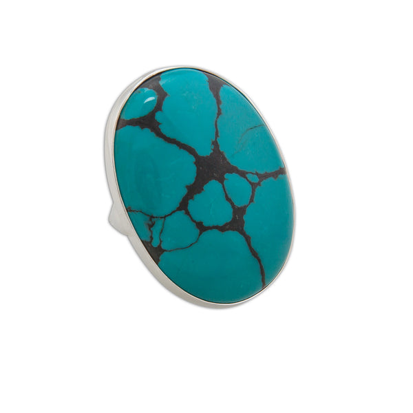 Charles Albert Sterling Silver Oval Turquoise Adjustable Ring Sterling Silver Rings