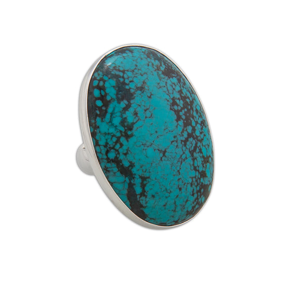 charles albert Sterling Silver Oval Turquoise Adjustable Ring Sterling Silver Rings
