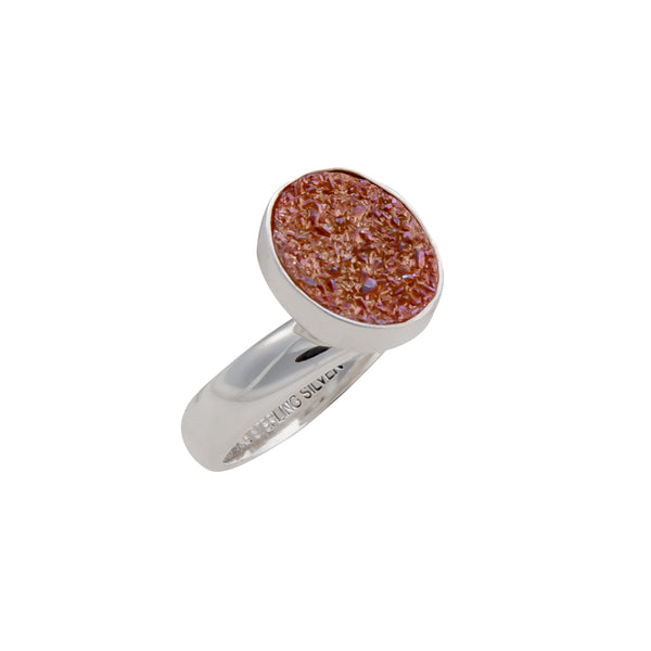 Charles Albert Sterling Silver Peach Druzy Adjustable Ring Sterling Silver Rings