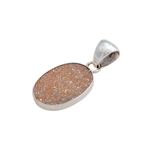 Charles Albert Sterling Silver Peach Druzy Oval Pendant Sterling Silver Pendants