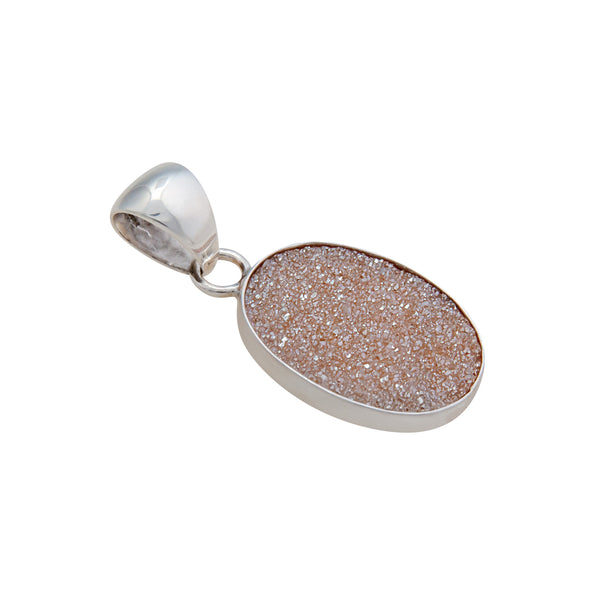 Charles Albert Sterling Silver Peach Druzy Oval Pendant Sterling Silver Pendants