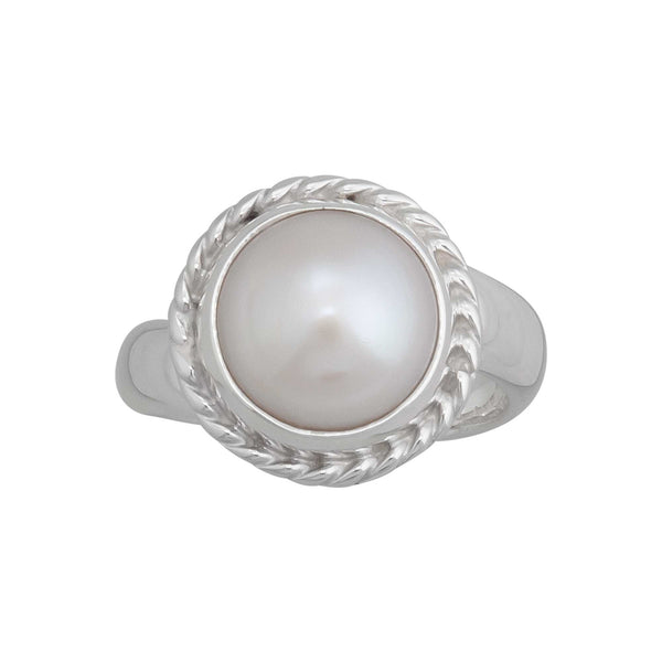 charles albert Sterling Silver Pearl Adjustable Rope Ring Sterling Silver Rings