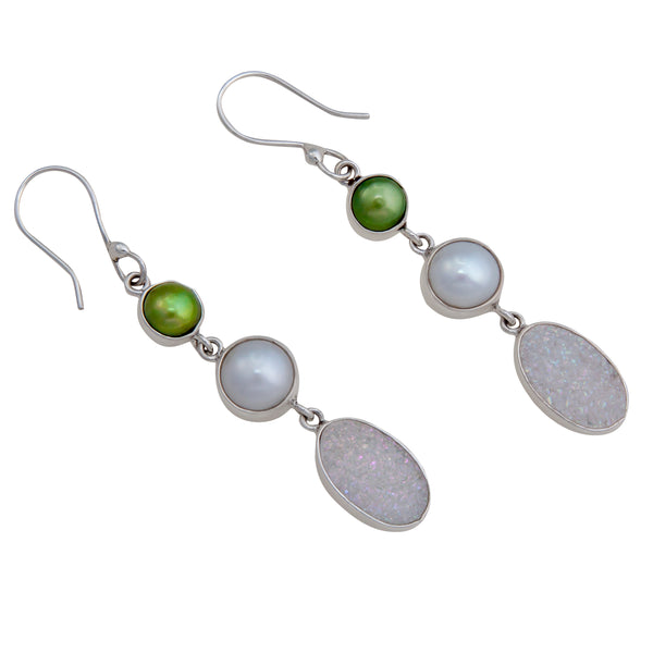 Charles Albert Sterling Silver Pearl And White Druzy Drop Earrings Sterling Silver Earrings
