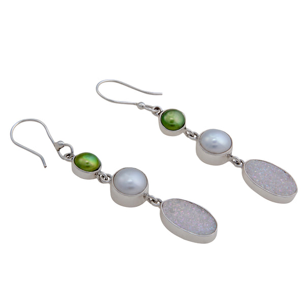 Charles Albert Sterling Silver Pearl And White Druzy Drop Earrings Sterling Silver Earrings
