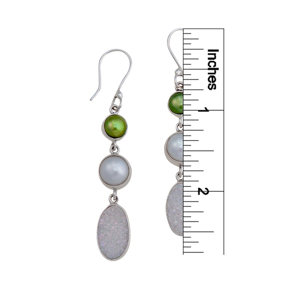 Charles Albert Sterling Silver Pearl And White Druzy Drop Earrings Sterling Silver Earrings