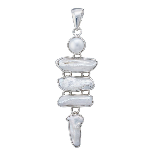 charles albert Sterling Silver Pearl & Biwa Pearl Pendant Sterling Silver Pendants
